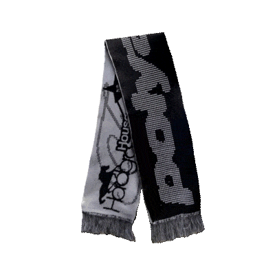 Schwarz-weißer Schal mit Polyamor-Logo – Streetwear vom Trance- und Bounce-Label Polyamor Berlin