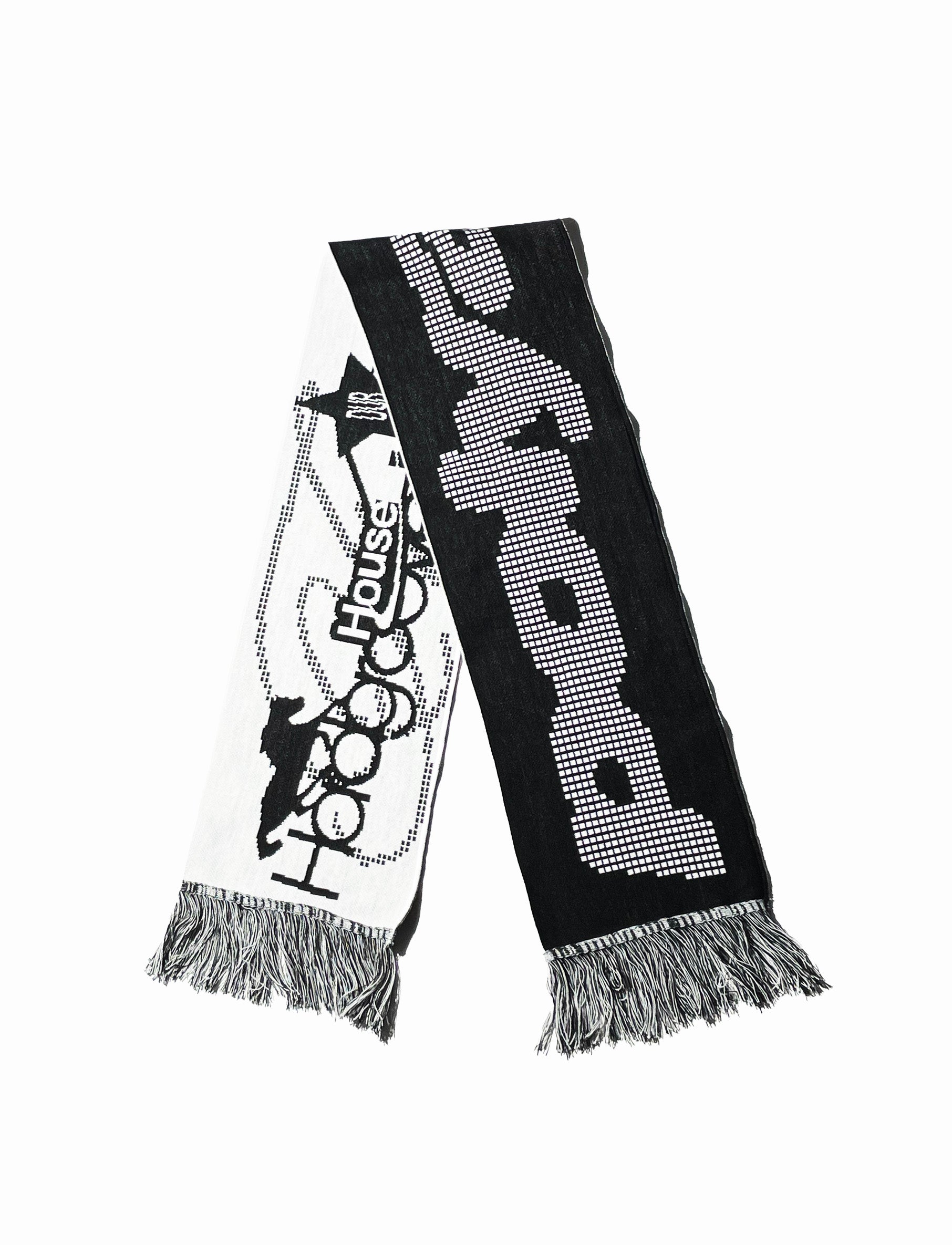 Schwarz-weißer Schal mit Polyamor-Logo – Streetwear vom Trance- und Bounce-Label Polyamor Berlin