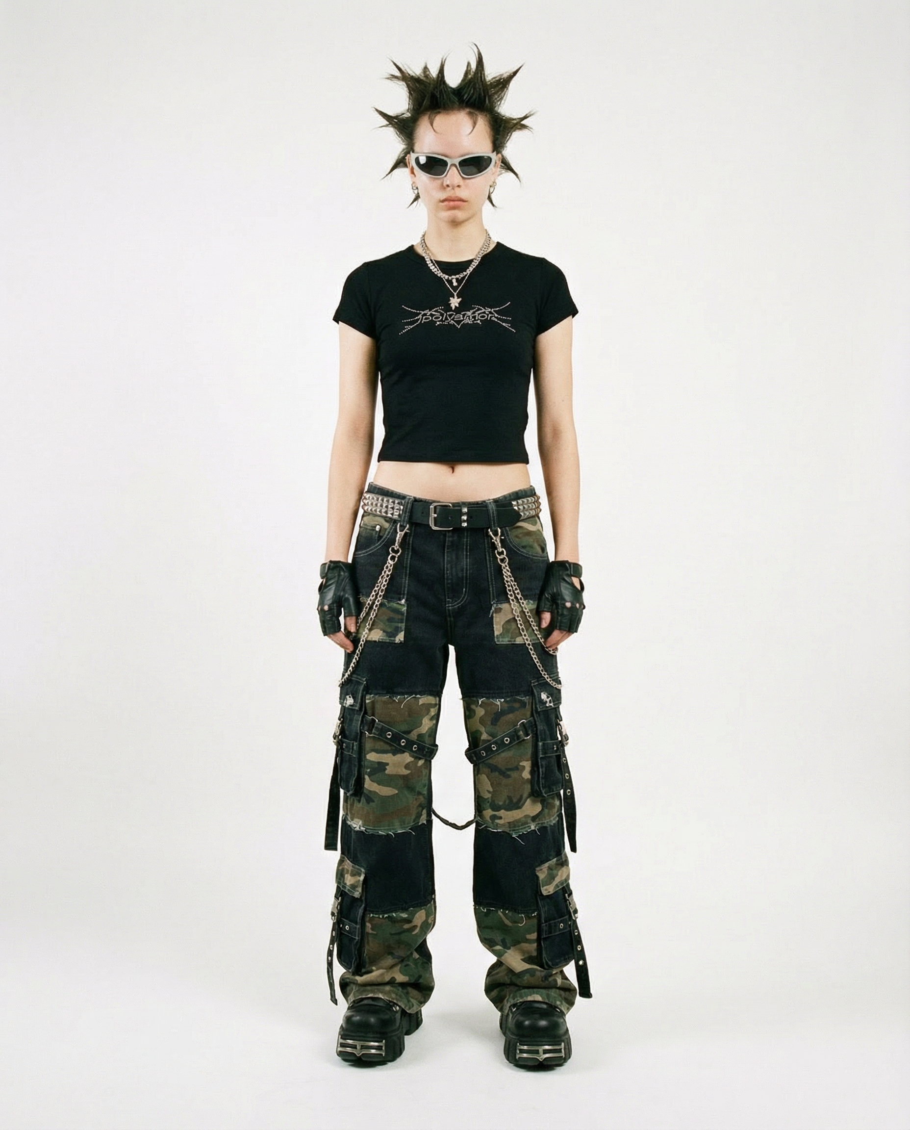 Rhinestone Baby Tee - black